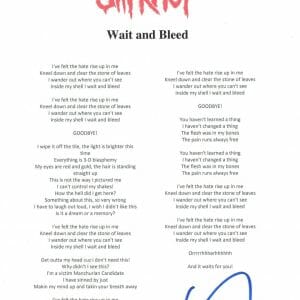 Corey Taylor Signed Slipknot Wait and Bleed 8.5x11 Lyric Sheet Beckett COA