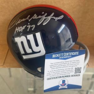 FRANK GIFFORD NEW YORK GIANTS SIGNED 2 BAR VINTAGE MINI HELMET BAS BC60629