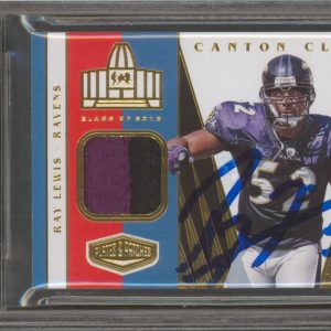 Ravens Ray Lewis Signed 2020 Panini P&P Canton Cloth #2 65/80 Card BAS Slabbed