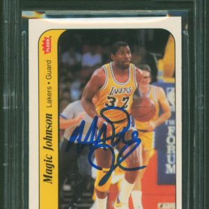 Lakers Magic Johnson Signed 1986 Fleer Stickers #7 Card Auto 10! BAS Slabbed