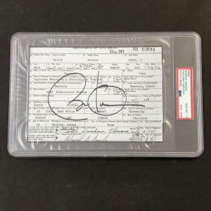 Barack Obama Signed Birth Certificate PSA/DNA Encapsulated Autographed Slabbed G