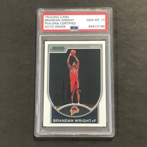 2007-08 Bowman Chrome #160 2459/2999 BRANDON WRIGHT Signed Card AUTO GRADE 10 PS