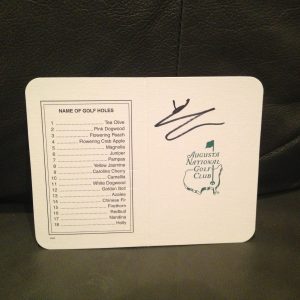 TIANLANG GUAN SIGNED AUTOGRAPHED MASTERS SCORE CARD GOLF AMAZING WOW COA