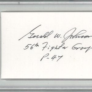 GERALD JOHNSON SIGNED INDEX CARD PSA DNA 84165513 (D) WWII ACE 56th FG