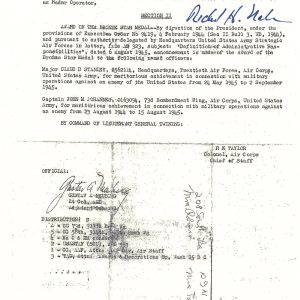 RICHARD NELSON SIGNED SILVER STAR DOCUMENT PSA DNA AD07652 (D) ENOLA GAY