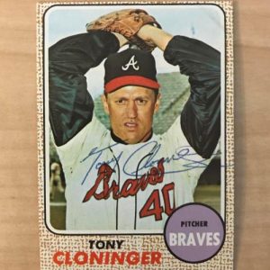 rTONY CLONINGER ATLANTA BRAVES VINTAGE DECEASED SIGNED 1968 TOPPS CARD #93 W/COA