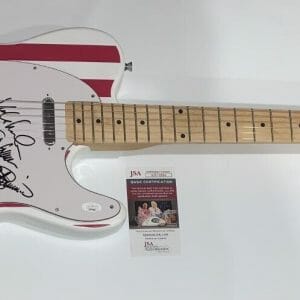 THE DOOBIE BROTHERS SIGNED USA FLAG GUITAR TOM PAT MICHAEL MCDONALD JSA COA