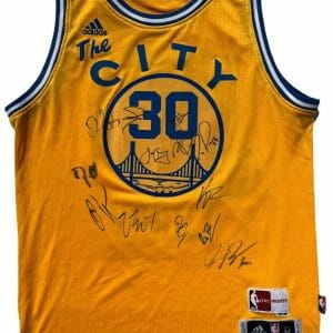 2017-18 GOLDEN STATE WARRIORS TEAM SIGNED BASKETBALL JERSEY STEPHEN CURRY JSA 1