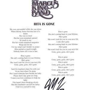 Marcus King Signed Autographed Rita Is Gone Song Lyric Sheet ACOA COA