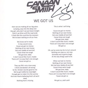 Canaan Smith Signed Autographed We Got Us Song Lyric Sheet Country Star ACOA COA