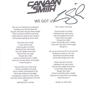 Canaan Smith Signed Autographed We Got Us Song Lyric Sheet Country Star ACOA COA