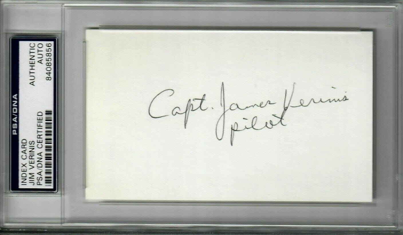 JIM VERINIS SIGNED INDEX CARD PSA DNA 84085856 (D) WWII MEMPHIS BELLE  CO-PILOT | Autographia