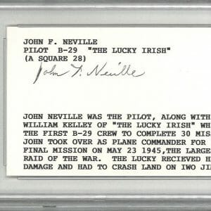 JOHN NEVILLE SIGNED INDEX CARD PSA DNA 84250468 WWII B-29 THE LUCKY IRISH