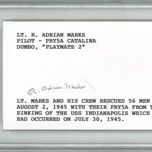 ADRIAN MARKS SIGNED INDEX CARD PSA DNA 84199274 (D) WWII PBY5A USS INDY RESCUE