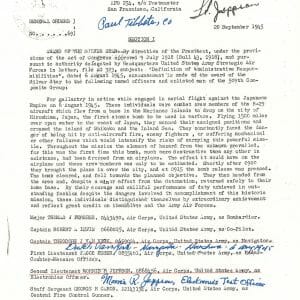 TIBBETS / VAN KIRK / JEPPSON SIGNED SILVER STAR DOCUMENT PSA DNA AC04587