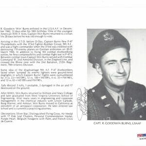 R. GOODWIN BURNS SIGNED 8X10 (D) PSA DNA AC42150 WWII ACE 5 KILLS