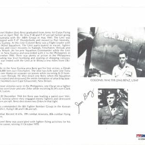 WALTER BENZ SIGNED 8X10 (D) PSA DNA AC42084 WWII ACE 8 KILLS