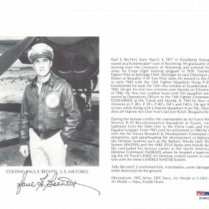 PAUL BECHTEL SIGNED 8X10 (D) PSA DNA AC42072 WWII ACE 5 KILLS