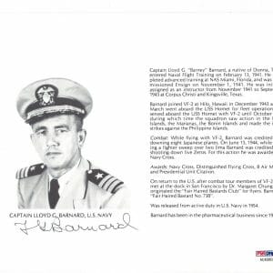 LLOYD BARNARD SIGNED 8X10 (D) PSA DNA AC42063 WWII ACE 8 KILLS