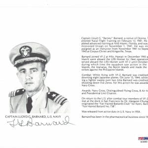 LLOYD BARNARD SIGNED 8X10 (D) PSA DNA AC42062 WWII ACE 8 KILLS