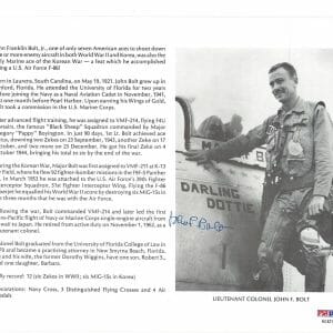 JOHN BOLT SIGNED 8X10 (D) PSA DNA AC42111 WWII ACE 12 KILLS