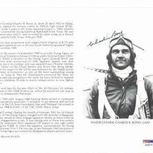 CHARLES BOND SIGNED 8X10 (D) PSA DNA AC42114 WWII ACE 9.5 KILLS AVG FLYING TIGER