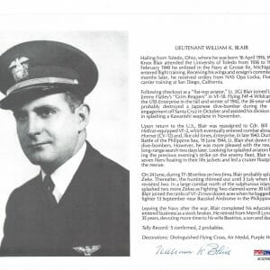 WILLIAM BLAIR SIGNED 8X10 (D) PSA DNA AC42106 WWII ACE 5 KILLS