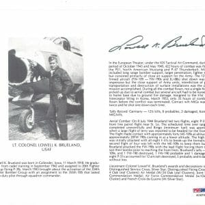 LOWELL BRUELAND SIGNED 8X10 (D) PSA DNA AC42142 WWII ACE 14.5 KILLS