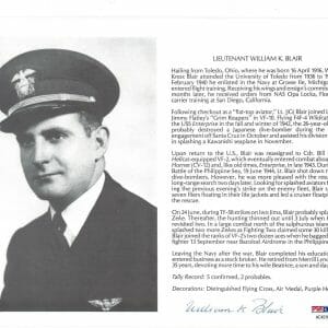 WILLIAM BLAIR SIGNED 8X10 (D) PSA DNA AC42105 WWII ACE 5 KILLS