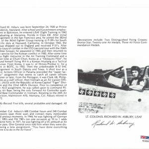 RICHARD ASBURY SIGNED 8X10 (D) PSA DNA AC42021 WWII WAR ACE 5 KILLS
