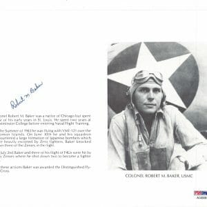 ROBERT BAKER SIGNED 8X10 (D) PSA DNA AC42038 WWII WAR ACE 5 KILLS