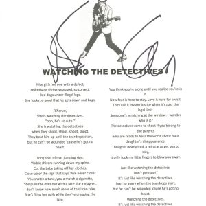 Elvis Costello Signed Autographed Watching The Detectives Lyric Sheet ACOA COA