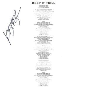 Kirko Bangz Signed Autographed Keep It Trill Lyric Sheet Rapper Hip Hop ACOA COA