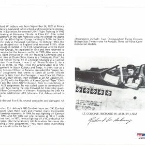 RICHARD ASBURY SIGNED 8X10 (D) PSA DNA AC42020 WWII WAR ACE 5 KILLS