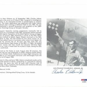 CHARLES ADAMS JR SIGNED 8X10 PSA DNA AC42001 (D) WWII WAR ACE 6 KILLS