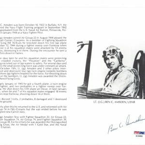 BEN AMSDEN SIGNED 8X10 PSA DNA AC42009 (D) WWII WAR ACE 5 KILLS