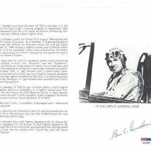 BEN AMSDEN SIGNED 8X10 PSA DNA AC42008 (D) WWII WAR ACE 5 KILLS