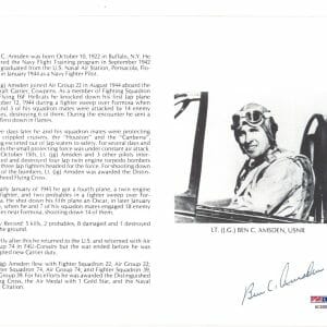 BEN AMSDEN SIGNED 8X10 PSA DNA AC42007 (D) WWII WAR ACE 5 KILLS