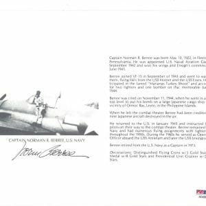NORMAN BERREE SIGNED 8X10 (D) PSA DNA AC42088 WWII ACE 9 KILLS