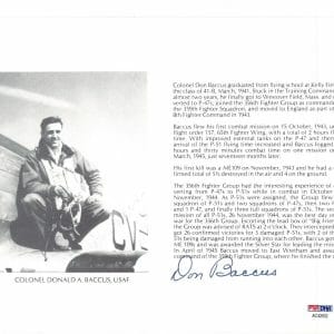 DON BACCUS SIGNED 8X10 (D) PSA DNA AC42032 WWII WAR ACE 5.5 KILLS