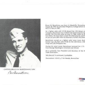 BRUCE BARACKMAN SIGNED 8X10 (D) PSA DNA AC42050 WWII ACE 5 KILLS