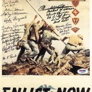 IWO JIMA VETERANS MULTI SIGNED 9X14 ENLIST NOW PHOTO PSA DNA AB11484 X15 RARE