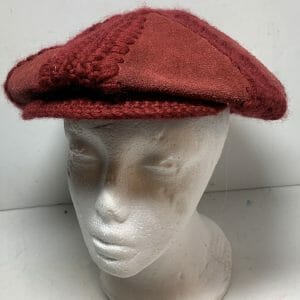 Vintage Liz Claiborne Red Wine Burgundy Wool Knit & Suede Leather Newsboy Cap B7