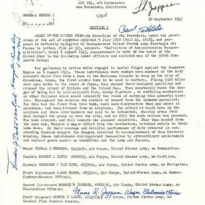 TIBBETS / VAN KIRK / JEPPSON SIGNED SILVER STAR DOCUMENT PSA DNA AB13907