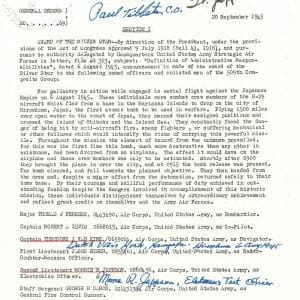 TIBBETS / VAN KIRK / JEPPSON SIGNED SILVER STAR DOCUMENT PSA DNA AB12711