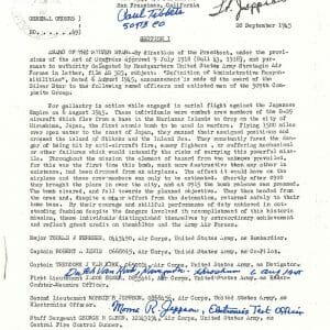 TIBBETS / VAN KIRK / JEPPSON SIGNED SILVER STAR DOCUMENT PSA DNA AD07645