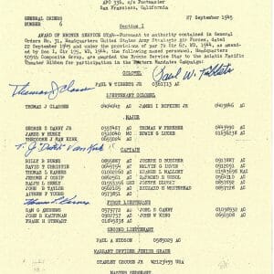 509th COMP GROUP MULTI SIGNED BRONZE STAR DOCUMENT PSA DNA AD07656 (D) X5