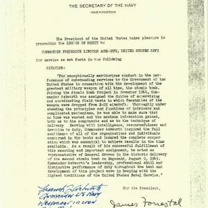 FREDERICK ASHWORTH SIGNED LEGION OF MERIT DOCUMENT PSA DNA AD28819 ATOMIC BOMB