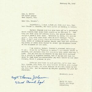 THOMAS CLASSEN SIGNED PSA DNA AE71487 (D) WWII MIA LETTER 509TH COMP GROUP