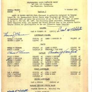 509th COMP GROUP MULTI SIGNED BRONZE STAR DOCUMENT PSA DNA AD07655 (D) X5